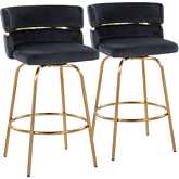 Cinch 26" Swivel Counter Stool in Gold & Black Velvet with Round Footrest (Set of 2)